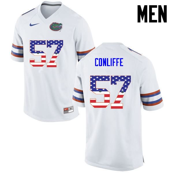 NCAA Florida Gators Elijah Conliffe Men's #57 USA Flag Fashion Nike White Stitched Authentic College Football Jersey RNY6564QY